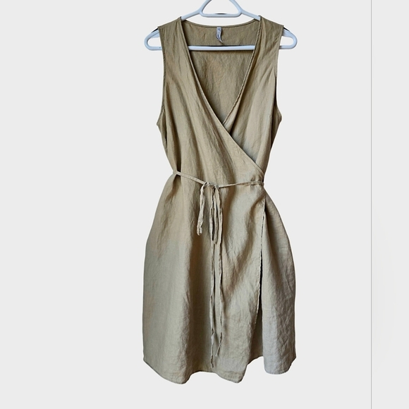 🥭MANGO🥭 MNG Linen Wrap Sleeveless Dress Tan Beige Brown size XL - Picture 6 of 6